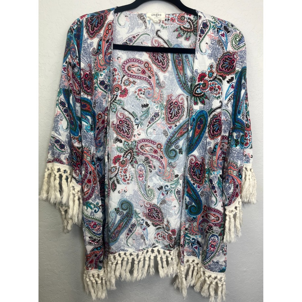 Umgee Boho Paisley Wrap Shawl Fringe Tassel Lightweight Women's M/L